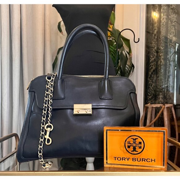 RARE!! Authentic Black Leather Tory Burch Pricella Shoulder Bag / Tote with Deta - Picture 1 of 15